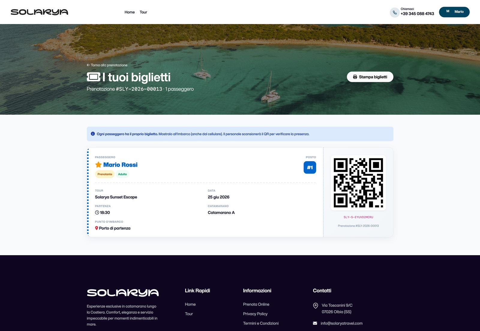Biglietto digitale con QR code generato dopo il pagamento